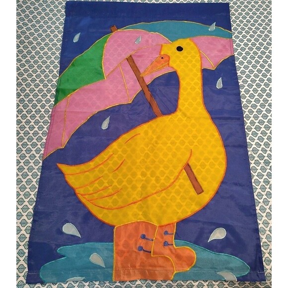 Spring Rain Duck Rain Boots Garden House Banner Flag 27.5" x 43" Umbrella - Picture 1 of 10